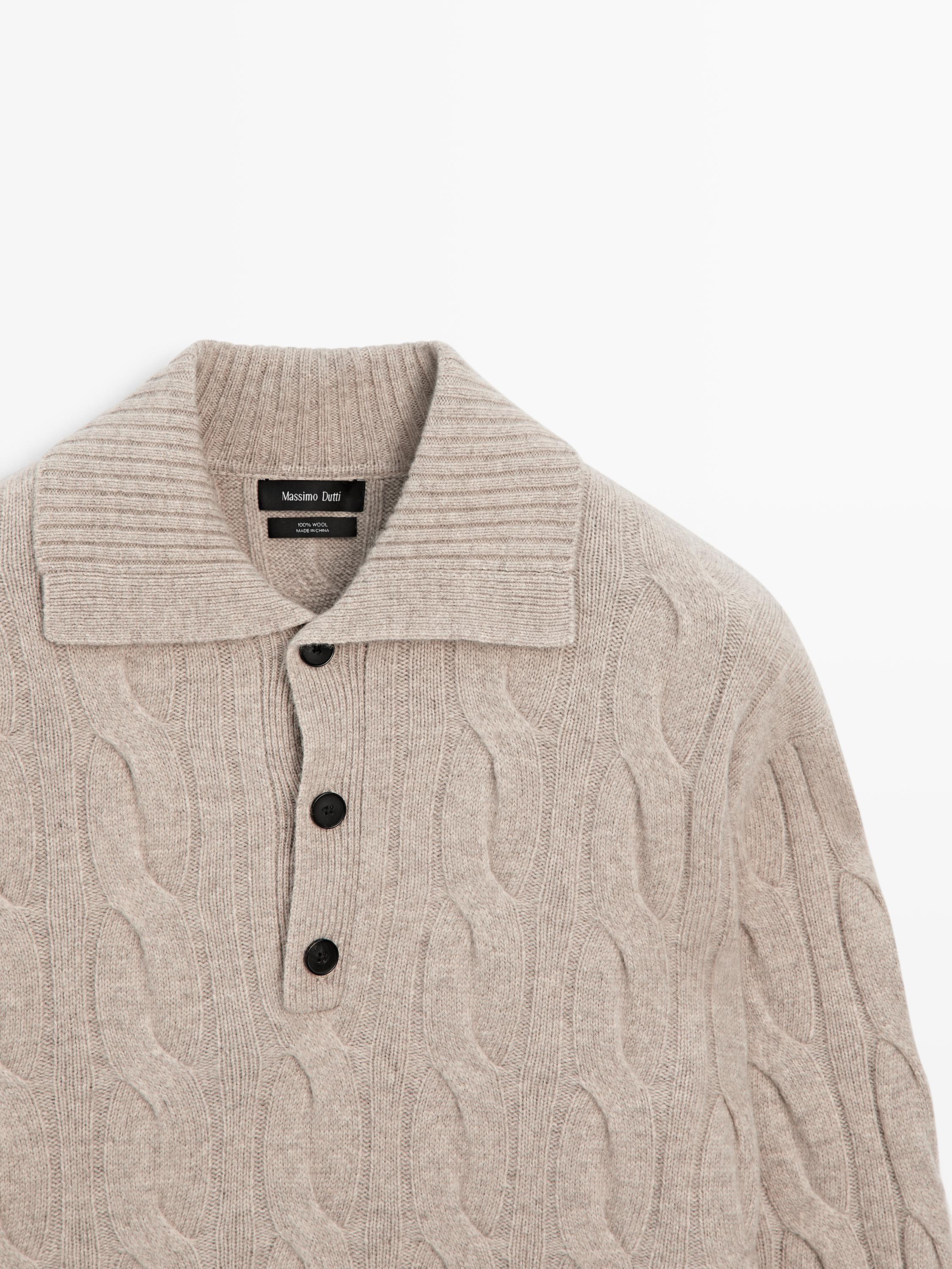 Pull polo en maille de laine tressée